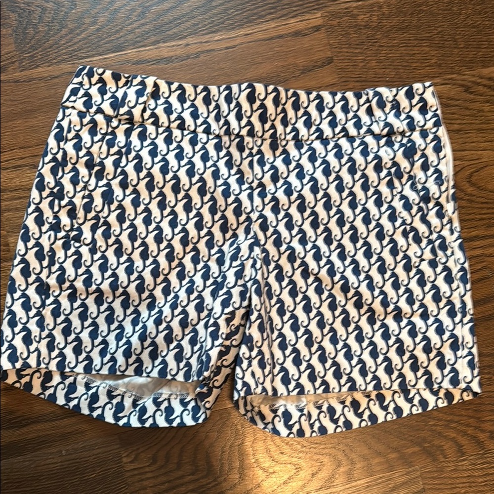J. Crew Blue and White Bermuda Shorts with Geometric Design